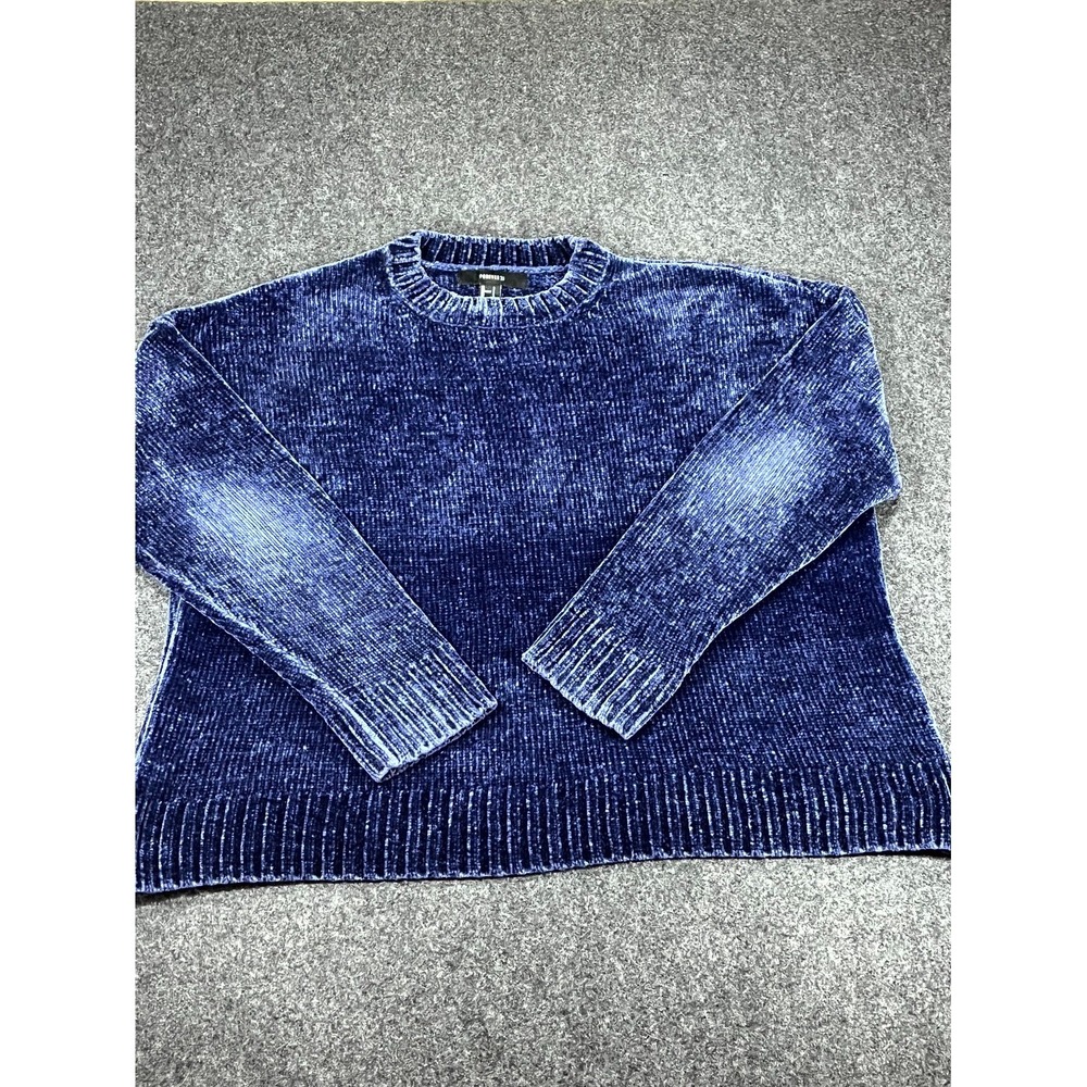 Y2K Forever 21 Sweater Womens Small‎ Blue Chenille Knit Ribbed Relaxed Soft Cozy
